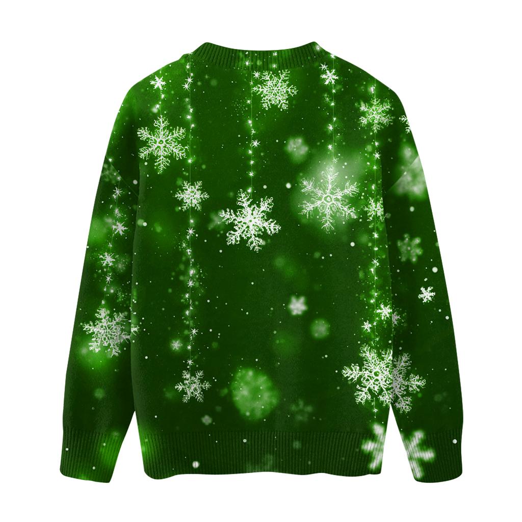 Ladies' Fashionable And Casual Christmas Cute Printed Round Neck Long Sleeved Knitted Yarn