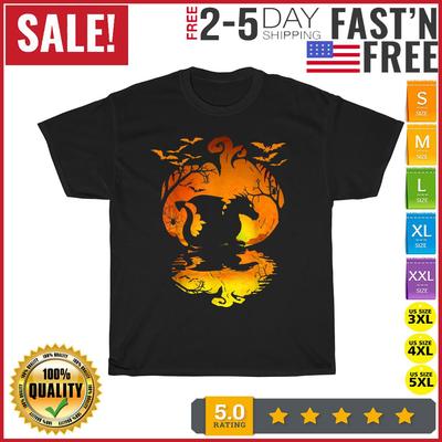 Drachen Silhouette Kürbis Halloween Kostüm Vintage T-Shirt Herren Damen T-Shirts Oberteil Herren Damen Mode