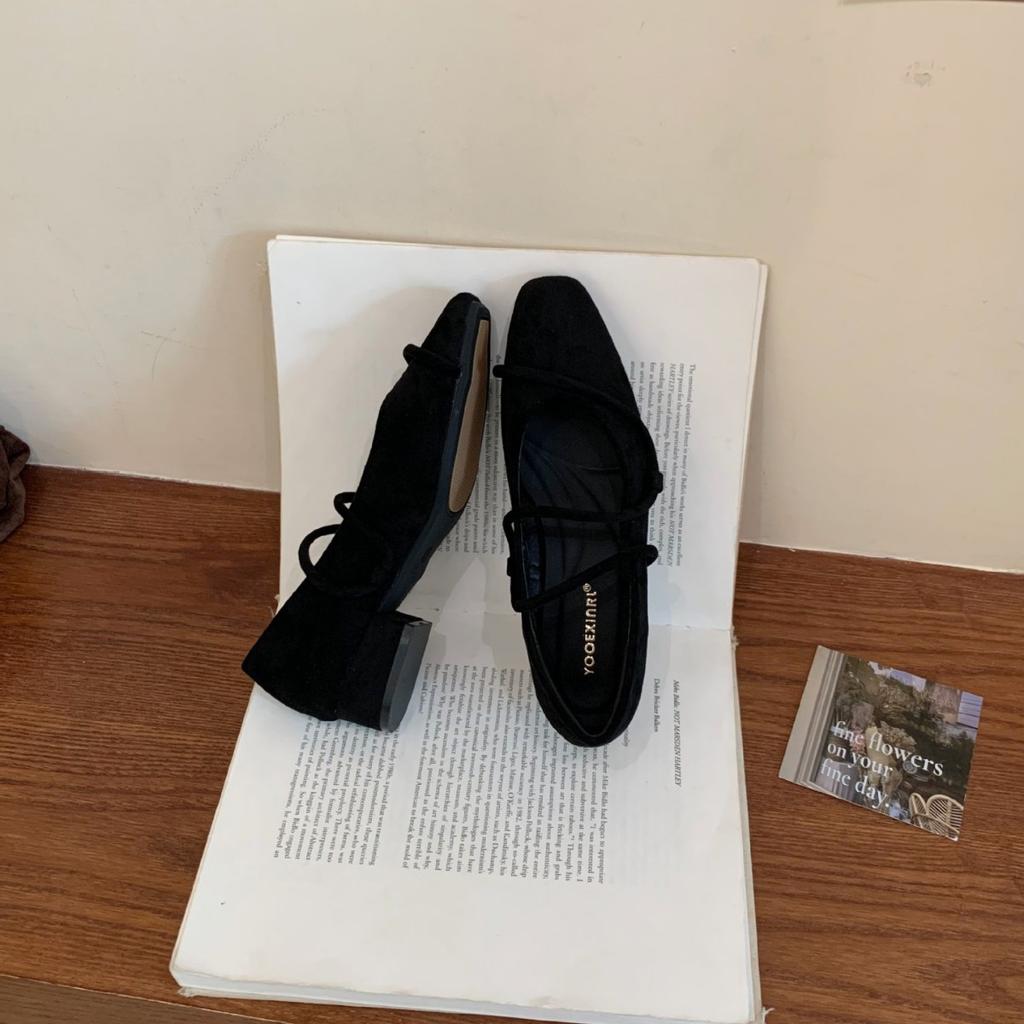 2025 autumn new light mouth suede thick heel niche soft sole thin strap cross niche commuter work women's shoes