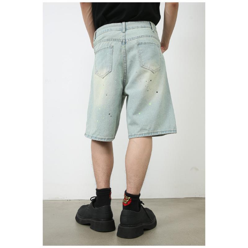 High Street Denim Shorts Summer Models Loose Straight Wide Leg Casual Five Pants Men's Pants Straight Loose Jeans for Men Fashionable and Comfortable