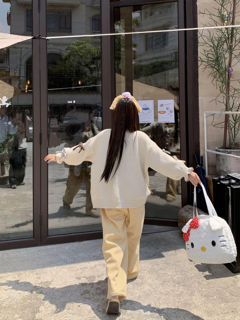 Autumn/Winter 2025 Sweet Bowknot Ruffle Knit Cardigan for Women