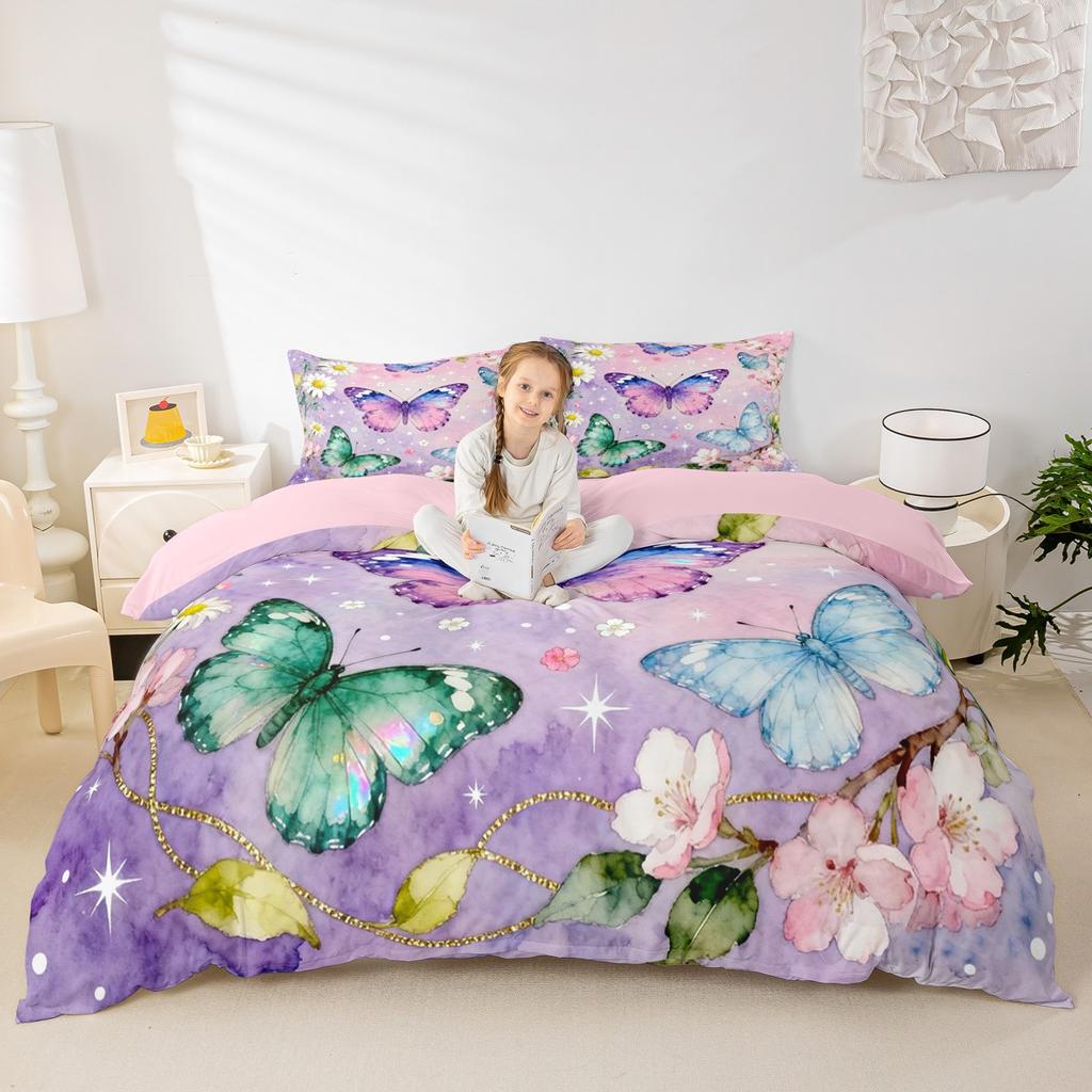 Comforter Homewish Chic Butterfly For Girls Colorful Glitter Stars Comforter Set Rainbow Flowers Bed Set