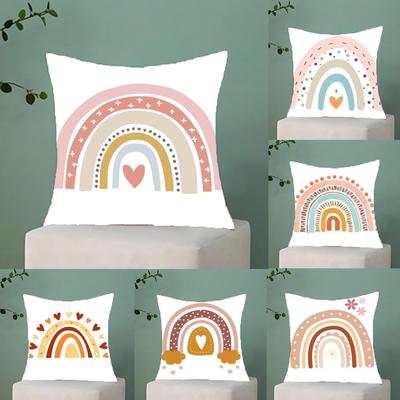 Rainbow Print Pillow Case Anti-Dustmite Pillowcase Invisible Zipper Silky Short Plush Sofa Cushion Cover
