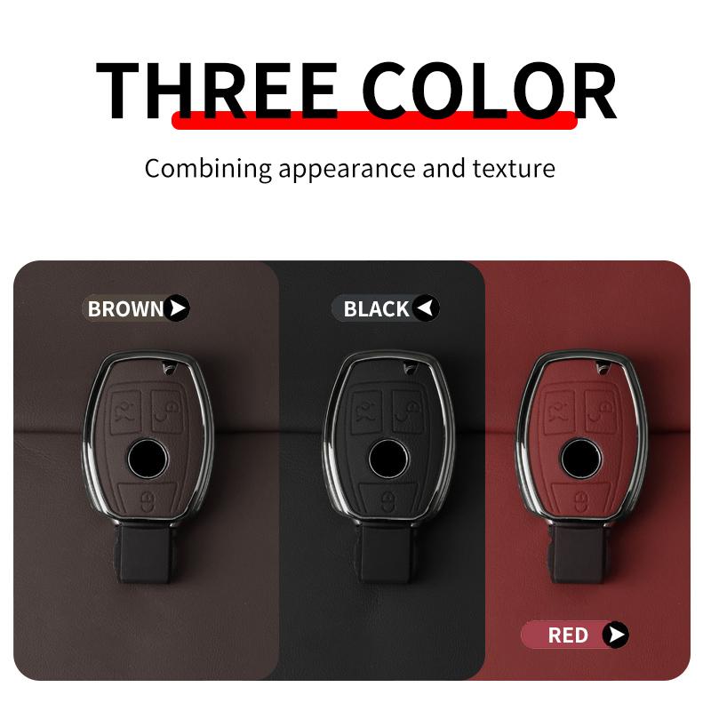 Metal Leather Car Key Case Cover For Mercedes Benz A B C E Class Gls Gla Glk Glc Cls Cla Amg W204 W205 W212 W463 W176 Keychain
