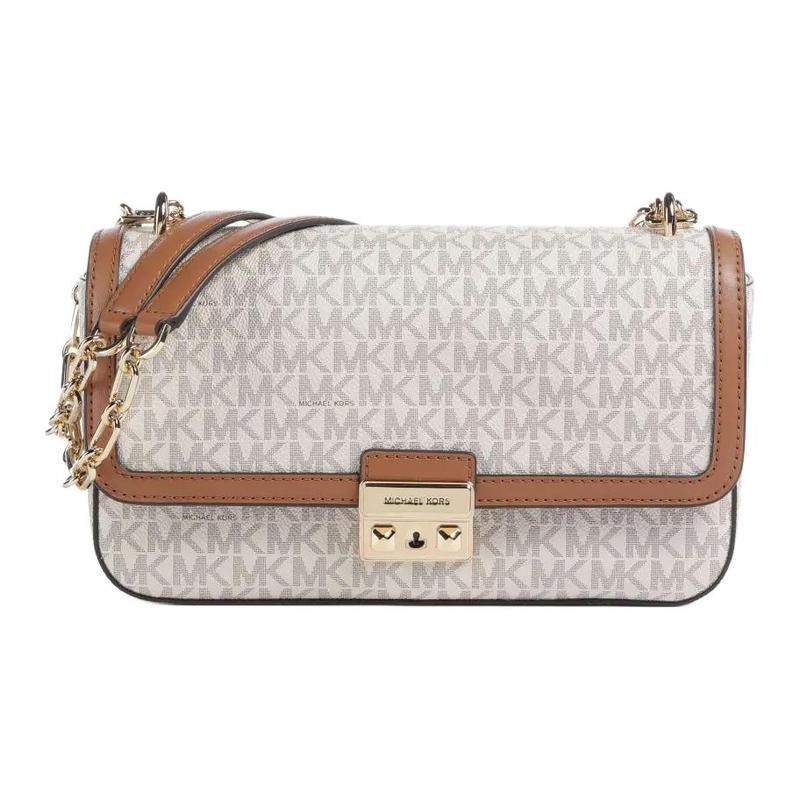 Michael Kors Classic Logo All-over Gold Metal Accessories Coated Canvas Shoulder Bag Women's Ivory
