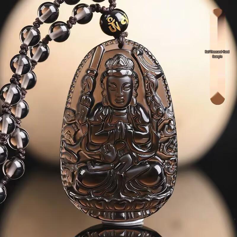 

Ожерелье-подвеска «Обсидиан» со знаками зодиака, с Бодхисаттвами Акашагарбхой, Самантабхадрой и Манджушри для двенадцати знаков зодиака Medium Bead Necklace [Approx. 52*35*12mm]