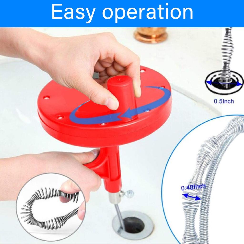 Plumbing Snake Flexible Labor Saving Anti Slip Handle Carbon Steel Drain Clog Remover for Kitchen Sink Red