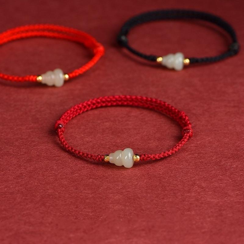 Hand Braided Red Lucky Bracelets For Couples Imitation Jade Calabash Cinnabar Beads Bracelet Good Fortune Bangles Year Gift