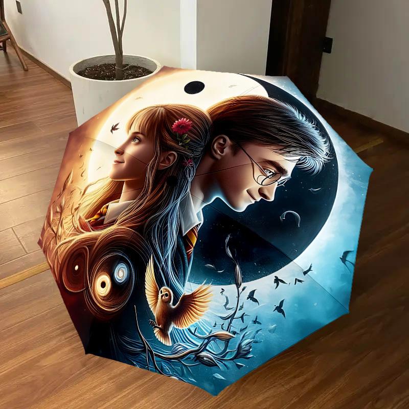 1PC Harry Potter and Hermione Granger Umbrella-8-Rib Reinforced, Automatic Open, Lightweight & Durable, Cute Fashion Accessory for Outdoor, D2620