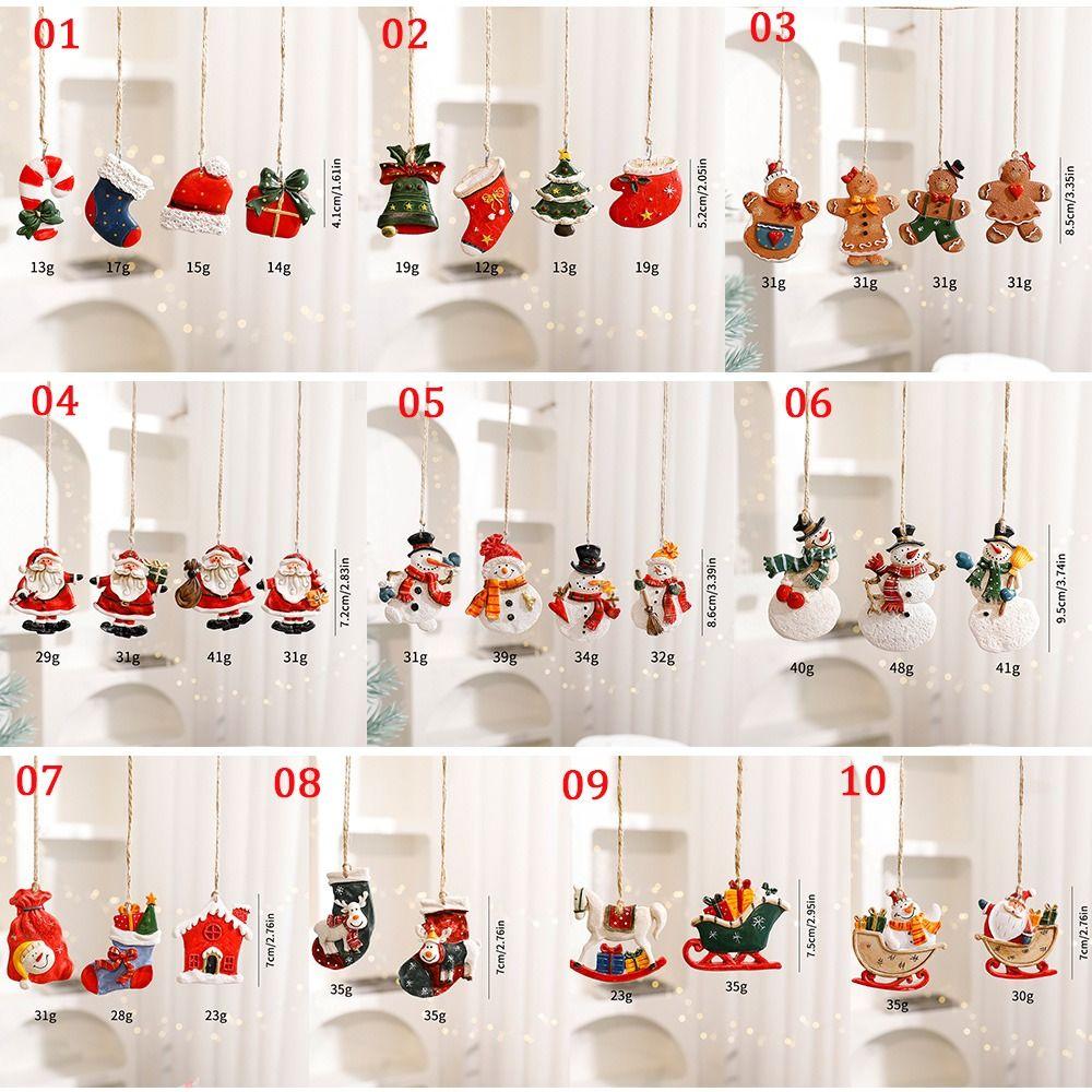 Retro Resin Christmas Tree Hanging Santa Claus Snowman Small Xmas Tree Ornaments DIY Christmas Decorations Party Supplies