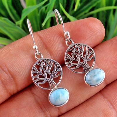 Orecchino albero della vita Larimar Orecchini pendenti da donna in argento sterling 925 fatti a mano