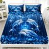 Dolphin Print Fitted Sheet Set Blue Ocean Dolphin Pattern Bedding With Pillowcases For Bedroom