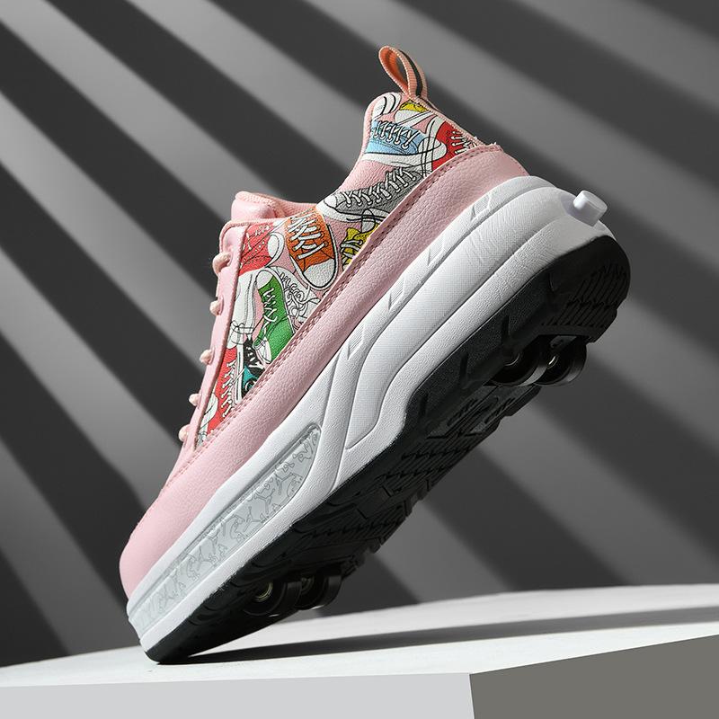 

Новые туфли Runaway Shoes Четырехколесные туфли-шкивы для мальчиков и детей Обувь с колесами Обувь для катания на коньках для девочек 42