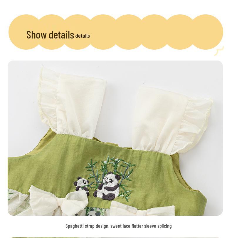 2025 Summer Baby Girls' Chinese Style Puff Sleeve Sling Dress with Frog Buttons - Princess Design for One-Year-Old