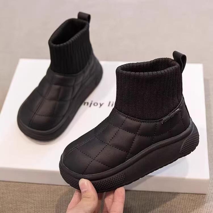Girls snow boots, children s fleece-lined boots2026New winter waterproof cotton shoes for baby girls and boys, children s shoes 23the Length Within the C чёрный