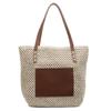 Woven Tote Bag for Women Summer Beach Handbag with Faux Leather Strap Fashion Casual Carryall