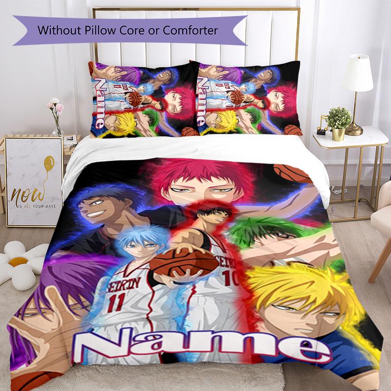 3pcs Custom Name Cartoon Kuroko's Basketball Bedding Set Duvet Cover Closure Includes 1 Duvet Cover & 2 Pillowcases for All Seasons Bedroom Decor