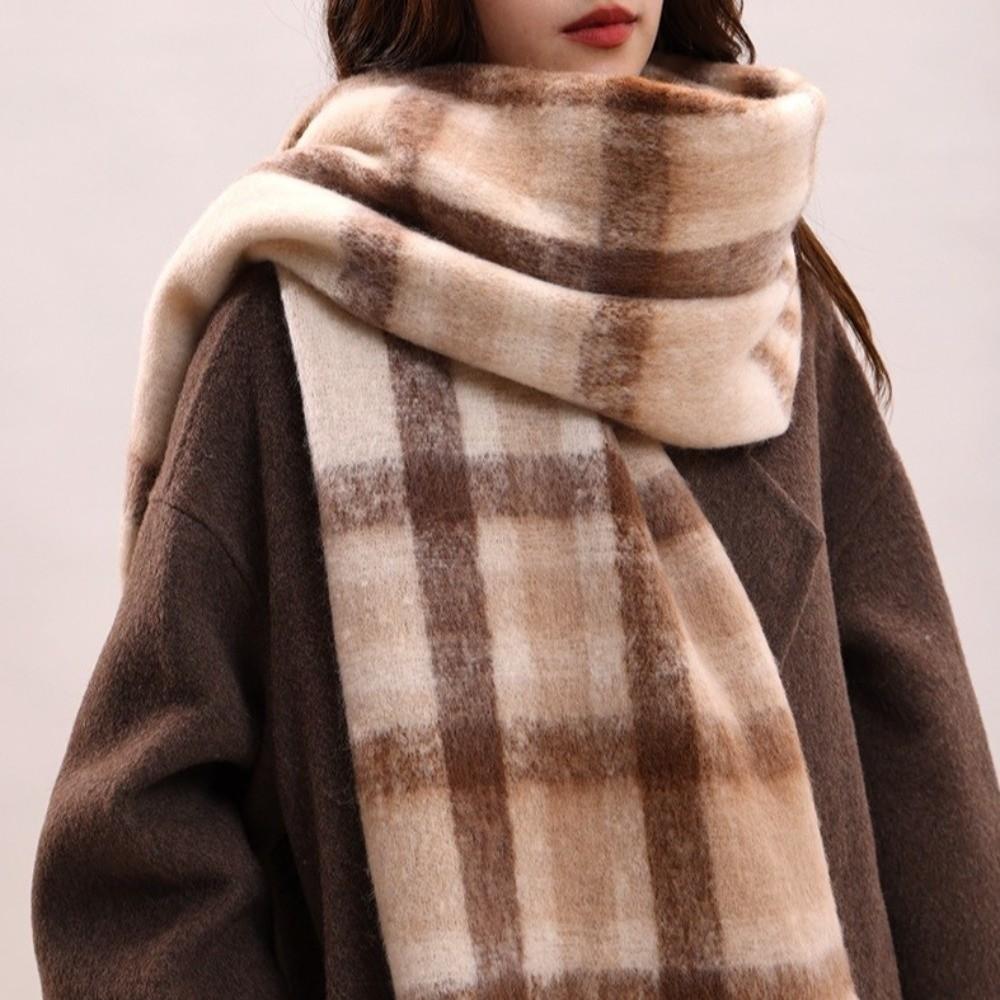 Tassel Winter Cashmere Scarves Plush Long Shawl Fashion Plaid Wool Scarf  Girl