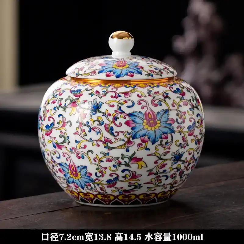 Tea Storage Jar Ceramic Household Storage Sealed Jar Retro Blue and White General Jars Coffeeware Teaware Tea Storage Porcelain