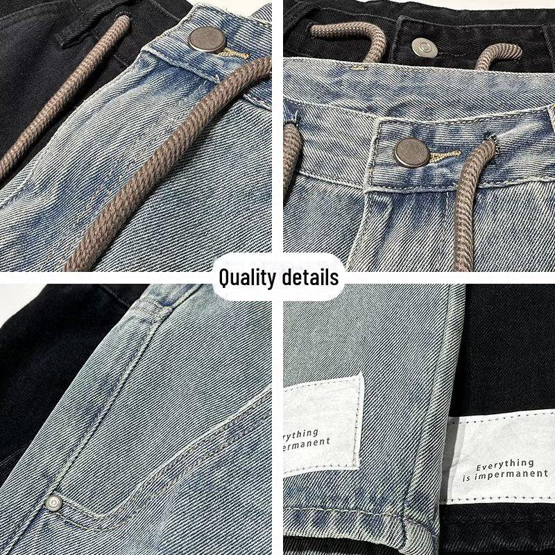 Men's Summer Blue Straight-Leg Five-Point Shorts