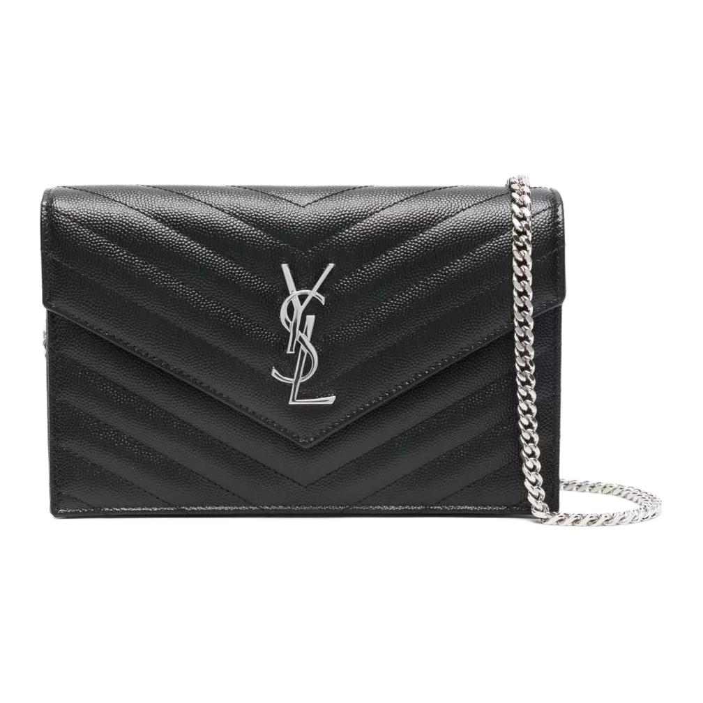 Saint Laurent Ysl Cassandre V Steppung Silberfarbene Beschläge Leder Umhängetasche Damen Umhängetasche schwarz 857605-BOW02-1000