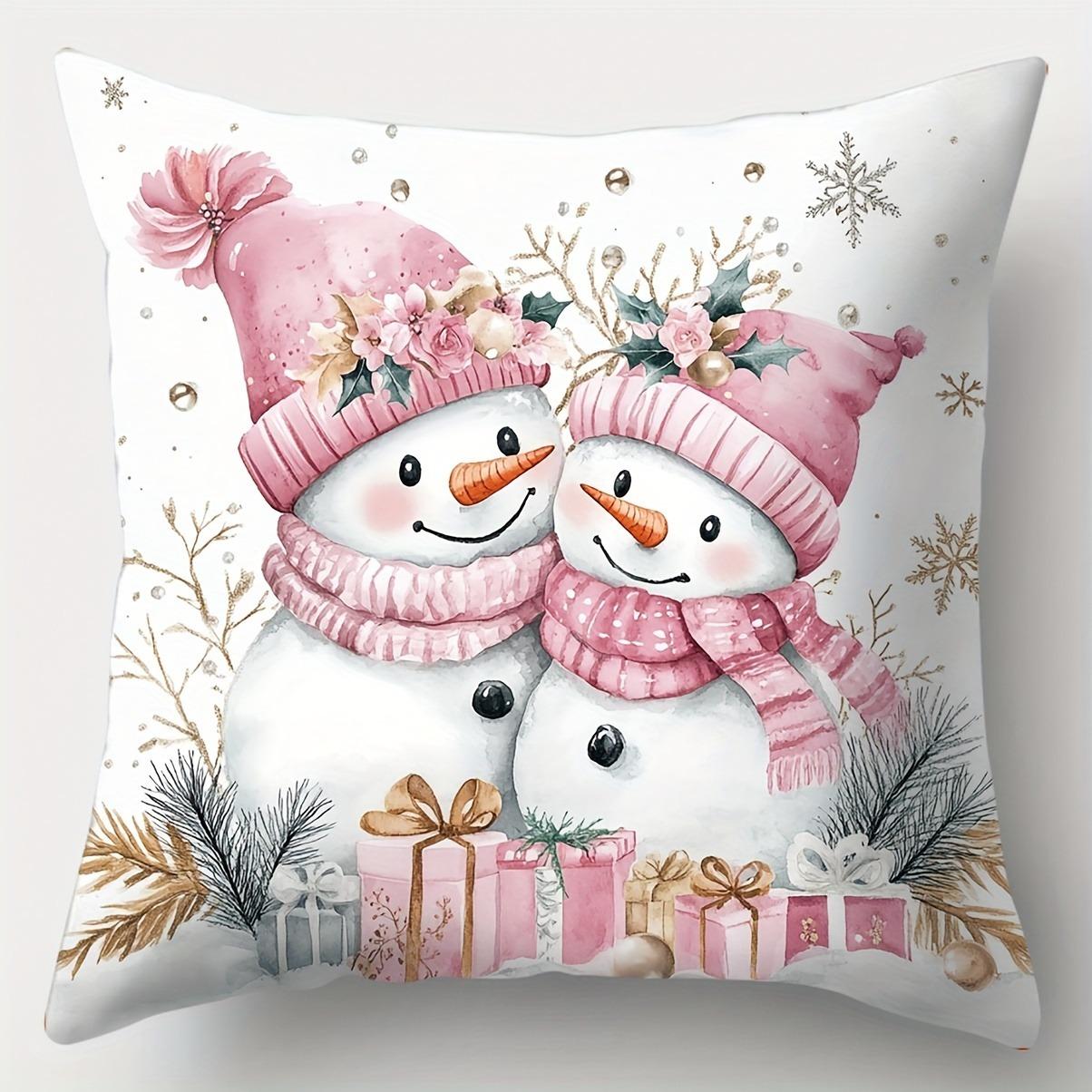 

Розовые и праздничные рождественские наволочки: Снеговики, Подарки и Зимние Чудеса Украшение диванной комнаты Новогоднее украшение дома 16x16Inch