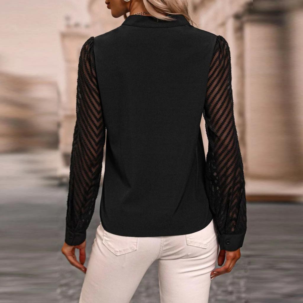 Women's Casual Fashion Patchwork Chiffon Long Sleeve Solid Color Shirt