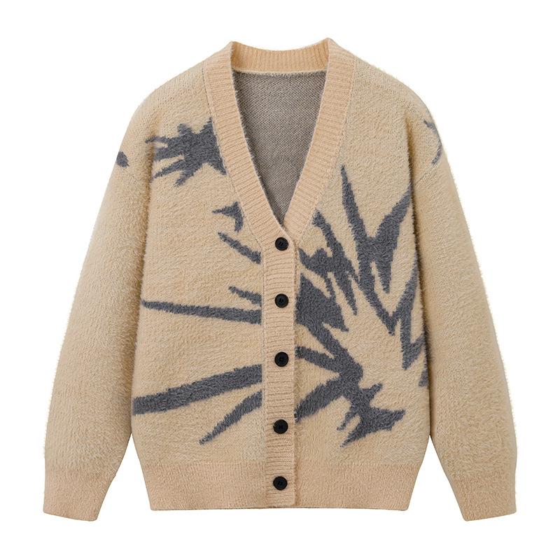 Men's Retro Color Block Thick Knit Cardigan Sweater for Autumn/Winter