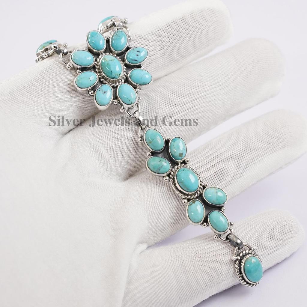 Natural Arizona Turquoise Long Necklace, Engagement Necklace, 925 Sterling Silver Necklace, Multi Stone Necklace, Handmade Gemstone Necklace