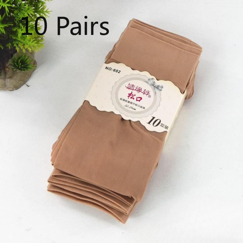 10 Pairs of Summer Light-weight Women's Loose-spun Steel Wire Stockings, Anti-slip, Straight Tube, Plain Style, Long-length Stockings