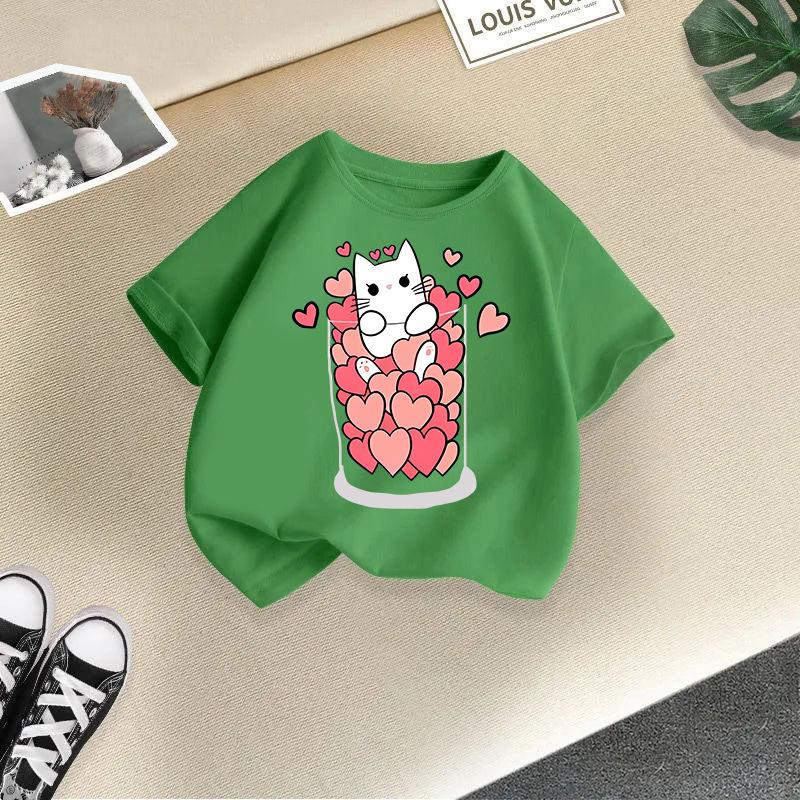 Children's Casual Short-sleeved T-shirt - Summer Girls' And Boys' Fashionable And Cute Cat T-shirt