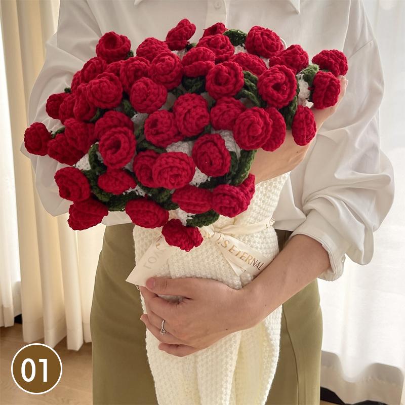 80Cm Finished Crocheted Rose Bouquet Blanket Handmade Knitted Flower Bouquet Blankets Home Decor Bed Sofa Throw Blanket Gift