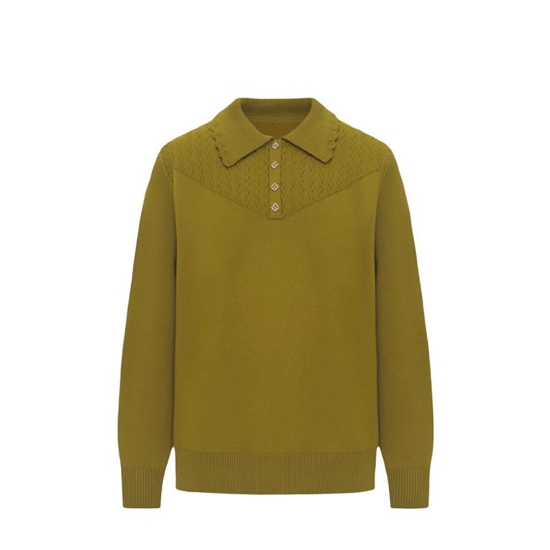 Loose Turn-Down Collar Cardigan for Middle-Aged & Elderly Women - Long-Sleeved One-Size Knitted Sweater with Round Neck