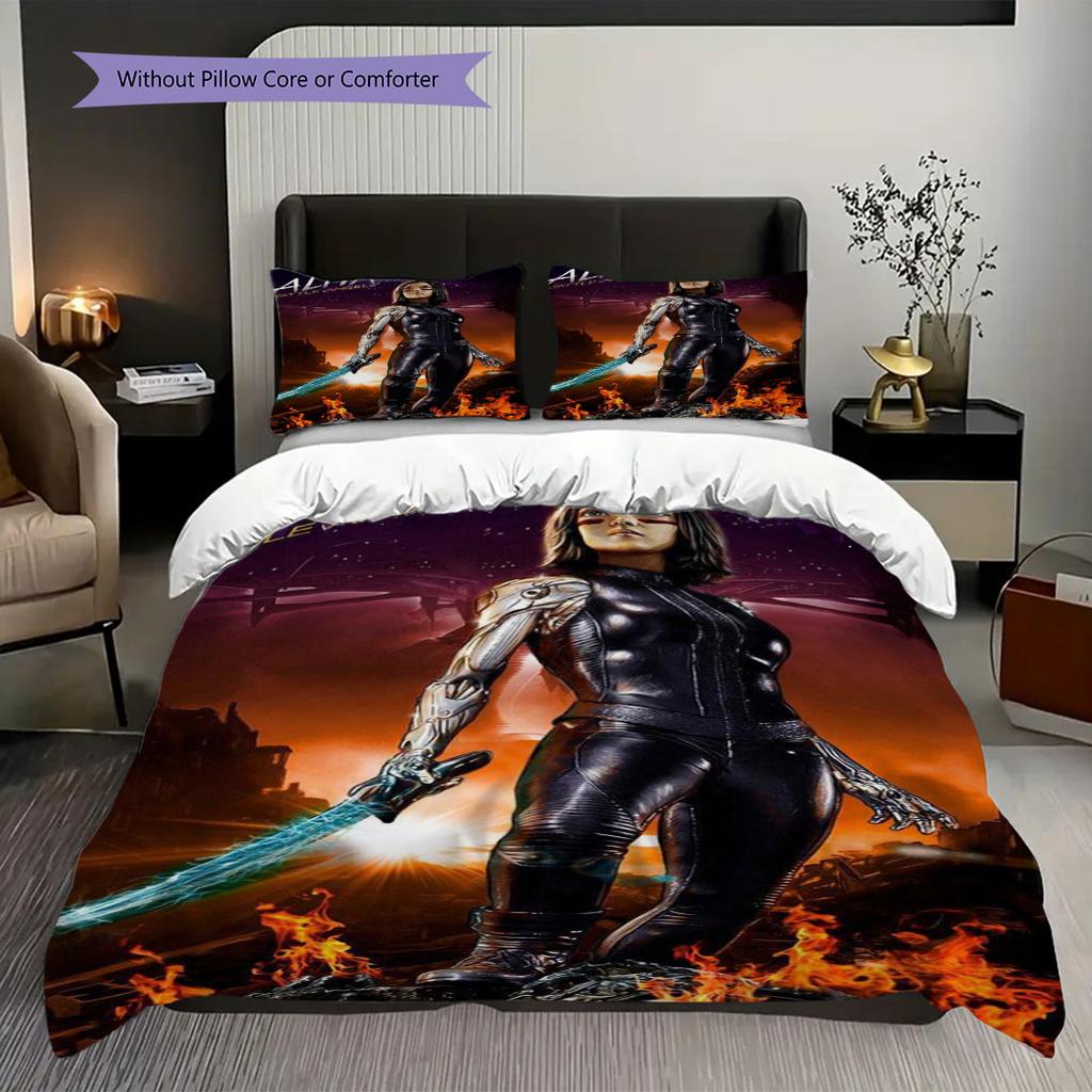 Alita Battle Angel Futuristic Warrior Three-piece set (1 * duvet cover + 2 * pillowcase, without core) 2D Flat Christmas birthday gift