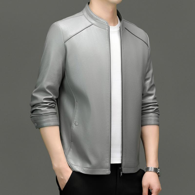 

Мужские весенние и осенние кожаные куртки Новые мужские повседневные кожаные куртки с воротником-стойкой 4XL