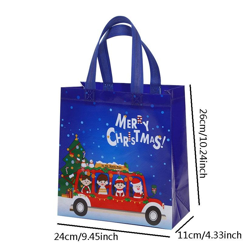 1/4/5PCS Christmas Handbag Thickened Non-woven Fabric Printed Cute Cartoon Santa Claus Snowman Sturdy Waterproof Packaging Bag
