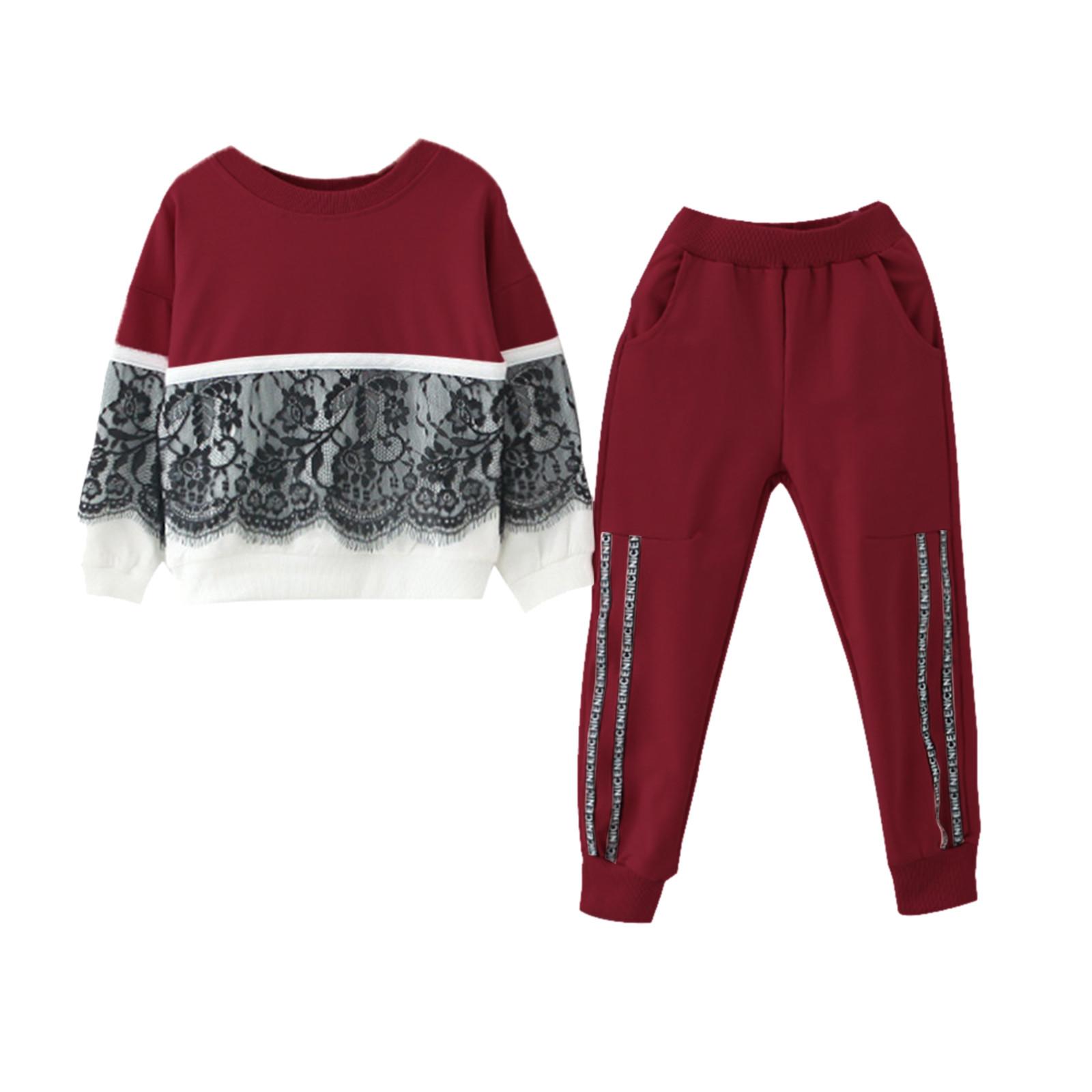 

(SU)Кружевной пуловер для маленьких девочек, свитер, топы, штаны с надписью, комплект одежды 100 розовый