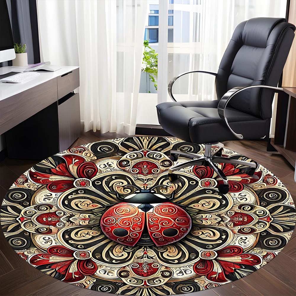 1pc Ladybug Mandala Office Round Area Rug, Under Office Chairs Bedroom Living Room Home Decor, Room Deco, Available In Various Sizes