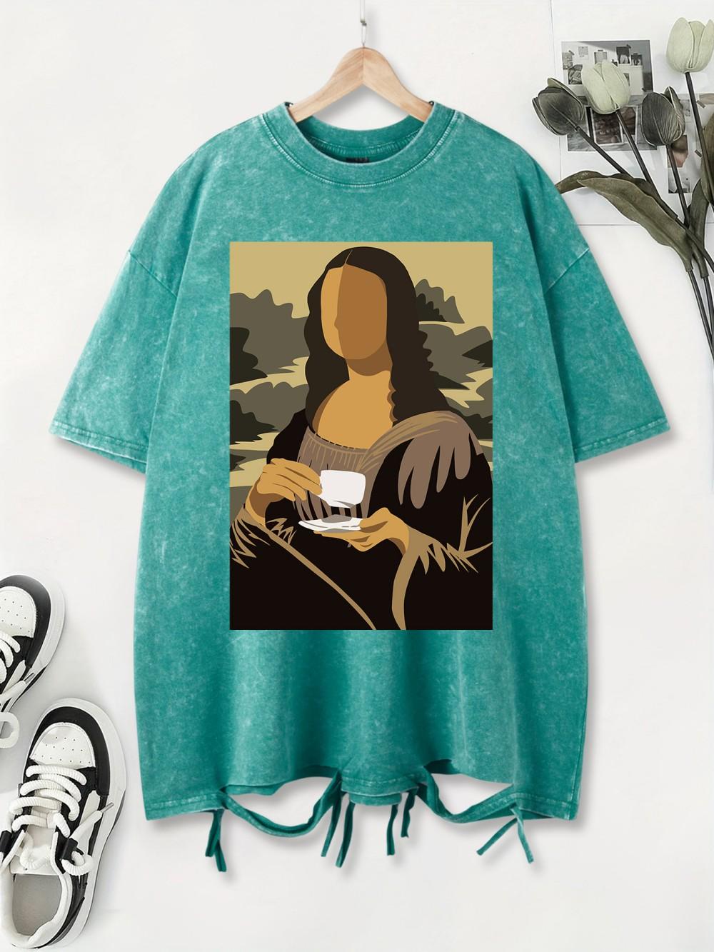 

The Mona Lisa Without A Face Prints Washed TShirts Women Cotton Tops Comfortable ONeck Oversize T Shirts Summer Woman Clothes 4XL
