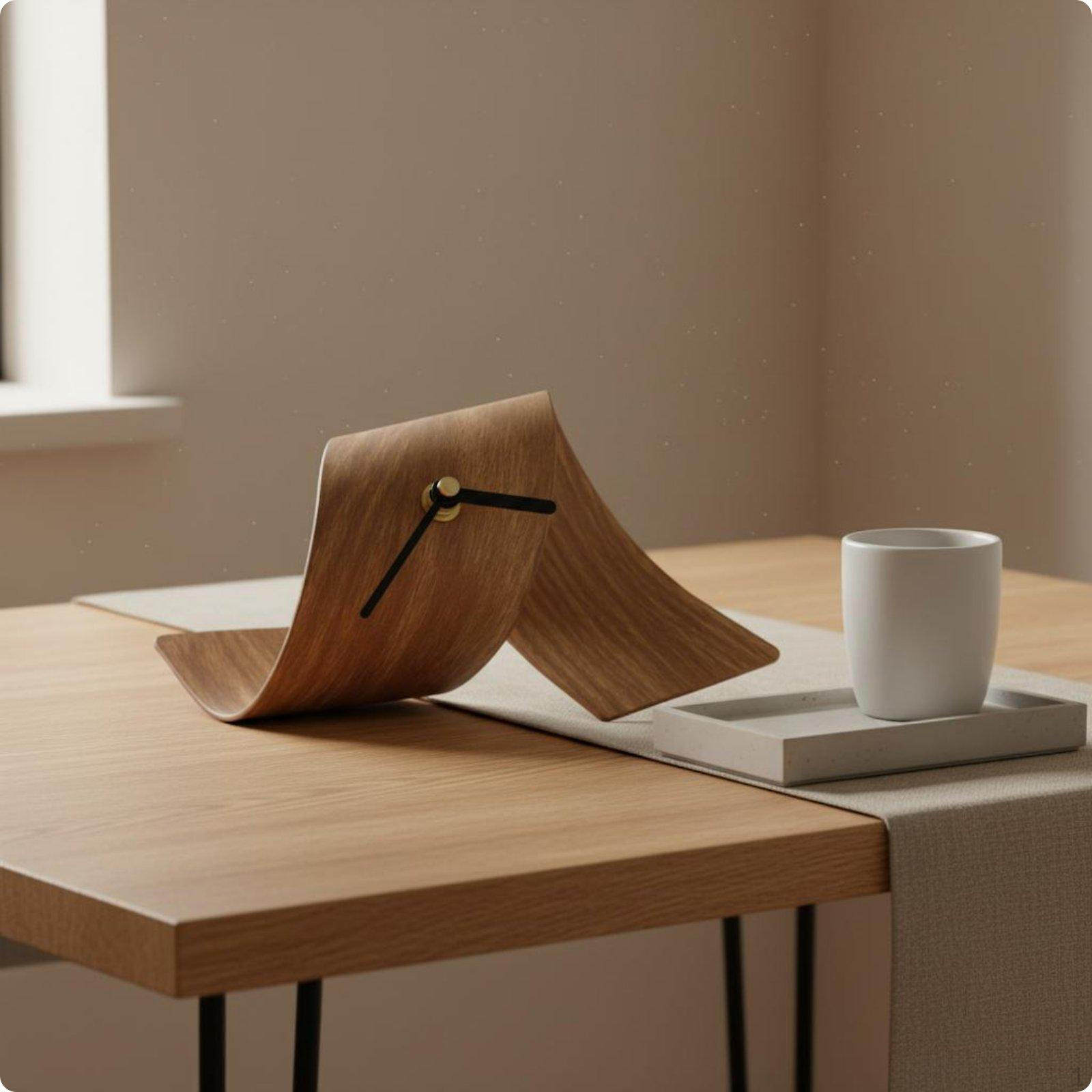 Minimalist Wood Grain Clock Abstract Wave Modern Decorative Timepiece for Living Room, Office,