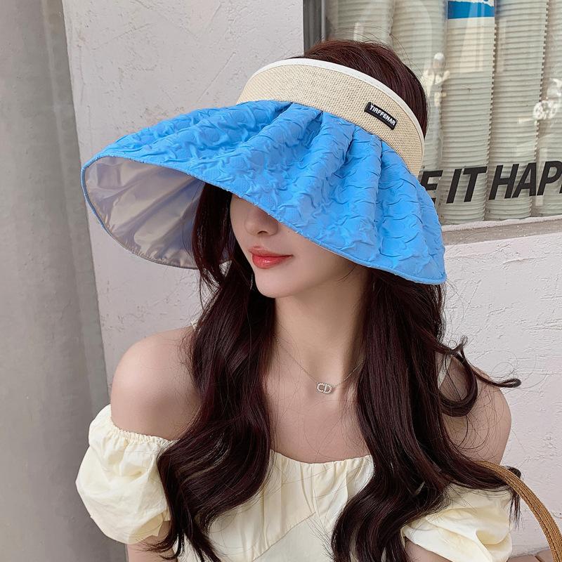

Новая шляпа женская модная универсальная однотонная рельефная шляпа с открытым верхом защита от солнца солнцезащитная шляпа для улицы с большими полями Average size