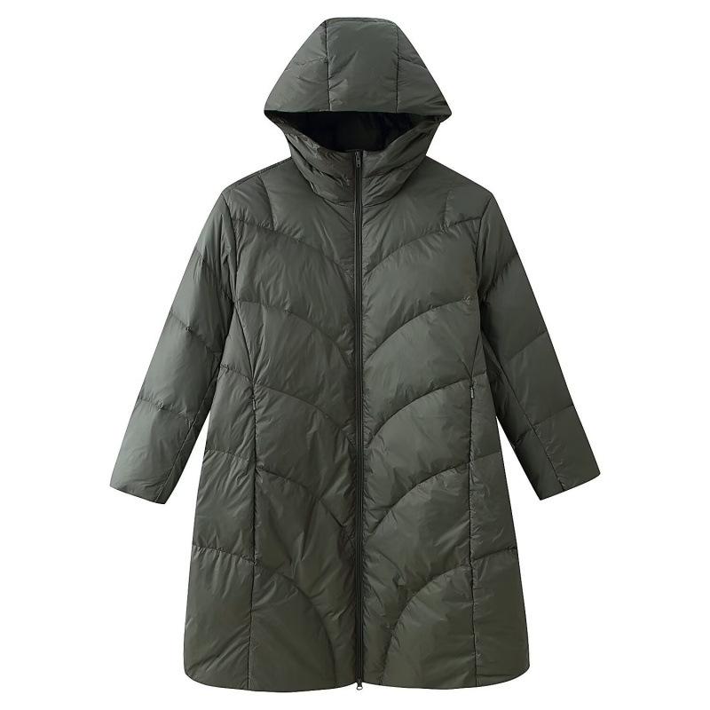 

2026 Spring European & American Two-Tone Hooded Long Down Cotton Coat Large зелёный