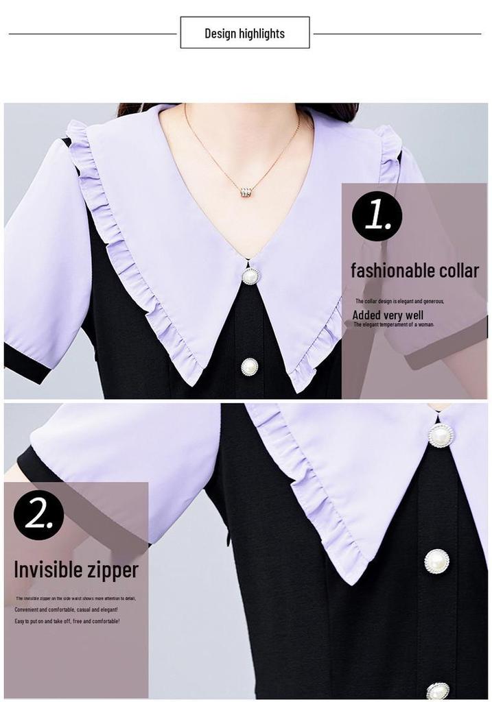 Stylish Slimming Plus Size Women's Mid-Length Summer Dress with Short Sleeves
