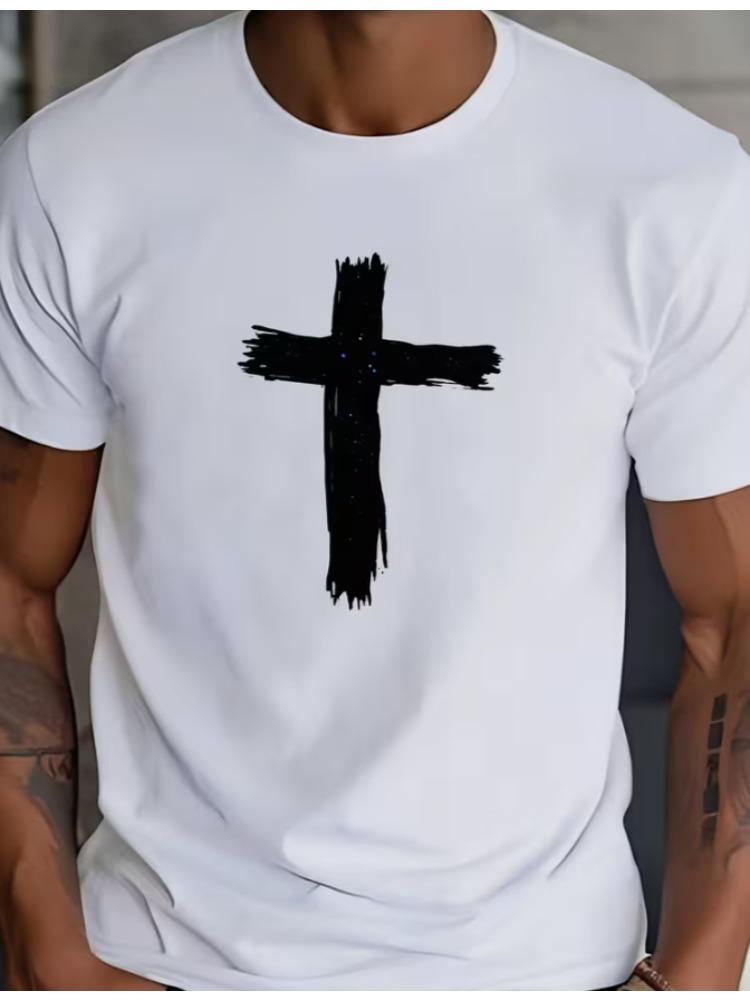 Unisexs Tshirt Short Sleeve Round Neck Casual Oneck Top Cross Office Wear Gift Yearround Shirt For Daily Wear Church Events