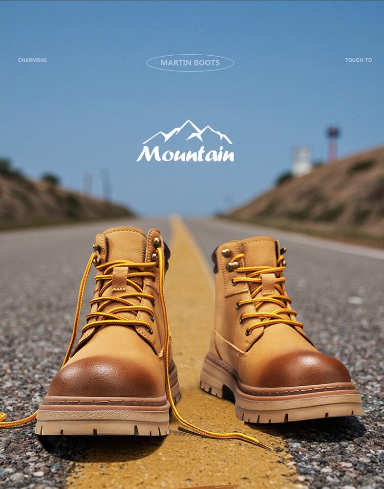 Men's Tough High-Top Yellow Leather Boots, British Style, Non-Slip, 2025 New Autumn/Winter Collection