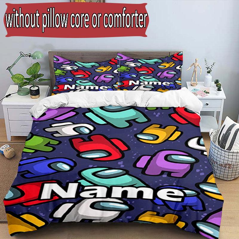 3pcs Duvet Cover Set (1*Duvet Cover + 2*Pillowcase, Without Core), Custom Name Among Us Pattern Bedding Set, Home Bedroom Decor Gift