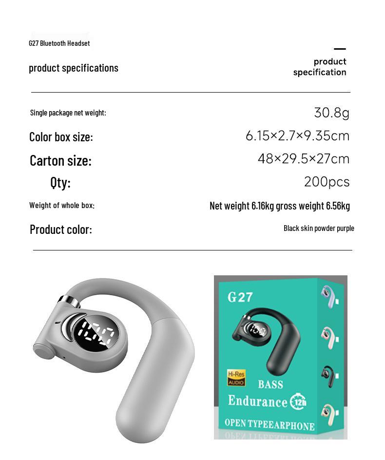 Premium G27LED Wireless Bluetooth Earphones with Power Display - Single/Dual Ear Options, Over-Ear/In-Ear Design