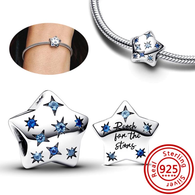 Fit Original Pantaro Charms Bracelet DIY Zircon 925 copper Blue Angel Wings Feathers Crown Star Moon Sun Clip Heart Shiny Beads