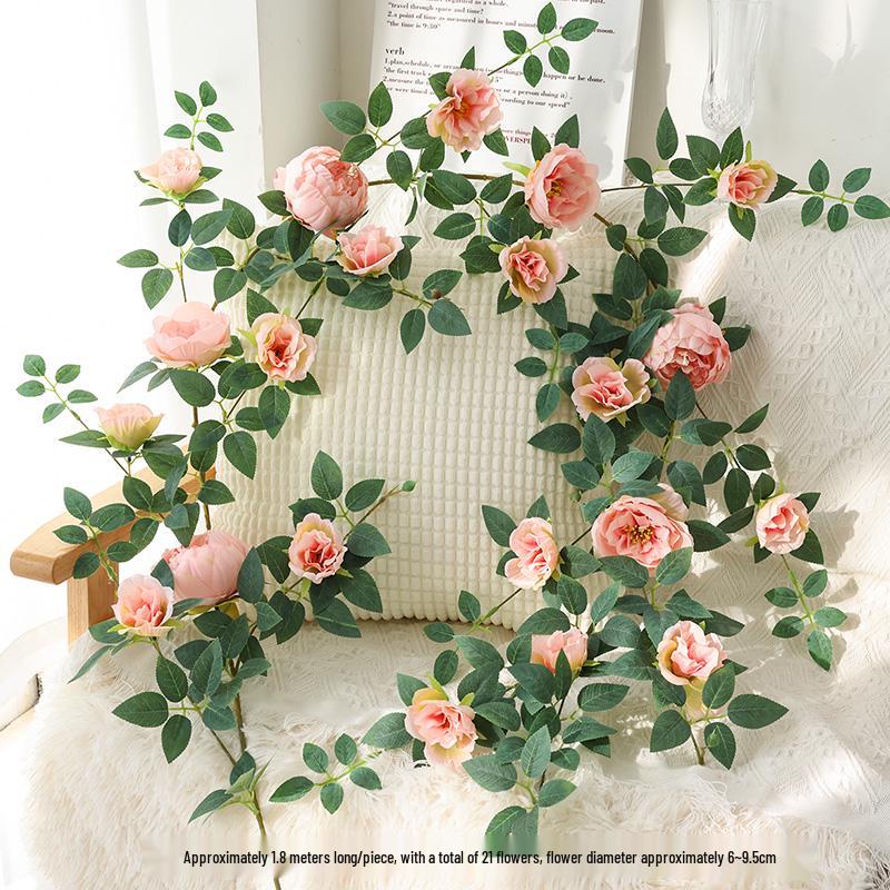 Artificial Rose Vine Ceiling Decor for Air Conditioning Pipe and Hanging Baskets