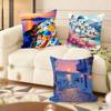 Santorini Landscape Cushion Cover Soft Short Plush Pillow Cover Smooth Cozy Texture Aesthetic Cushion Case Home Decor